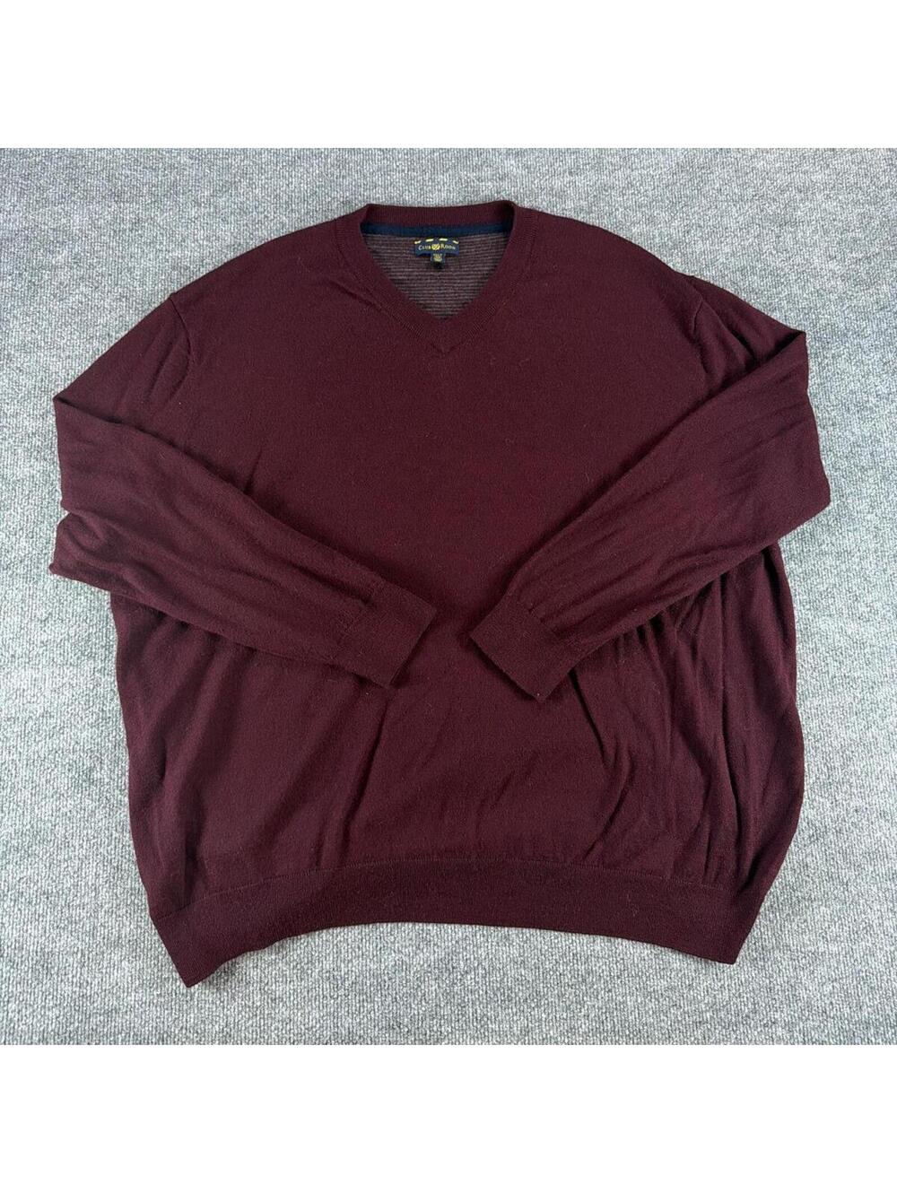 Club Room Men's‎ 3XLT Burgundy V-Neck Sweater Merino Blend - Preppy, Big & Tall